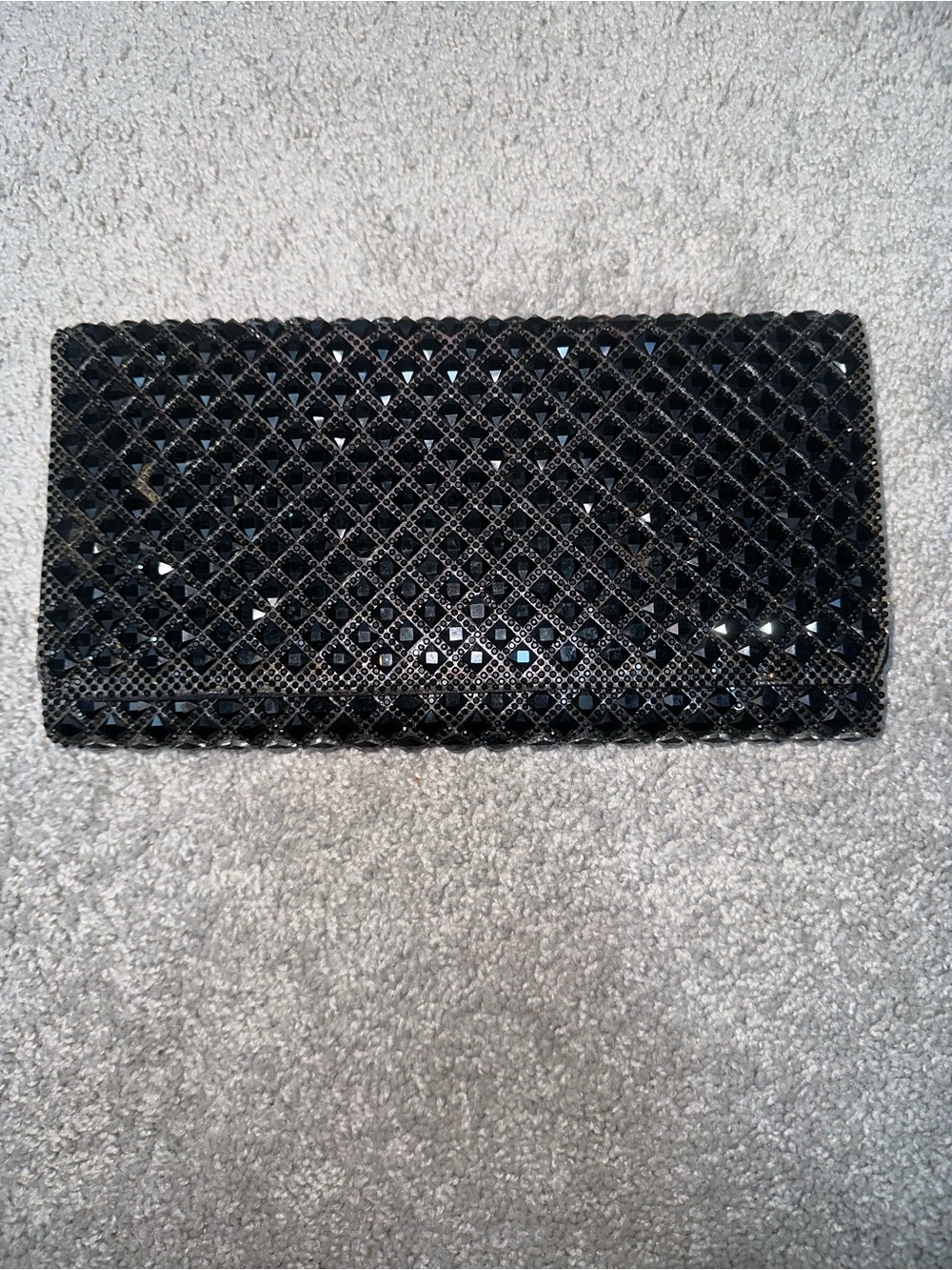 Aldo Black Glass Beaded Jeweled Large Fold-Over Clutch